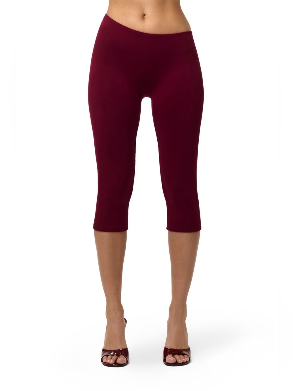 Naked Wardrobe Smooth Asymmetric Waist Capri Leggings Sangria
